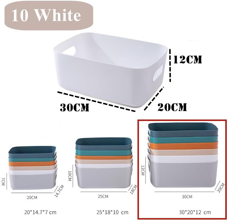 10 Weiss Grosses Aufbewahrungsbox Kunststoff Aufbewahrungskorb mit Griffen 30 × 20 ×12cm,Küchenschra
