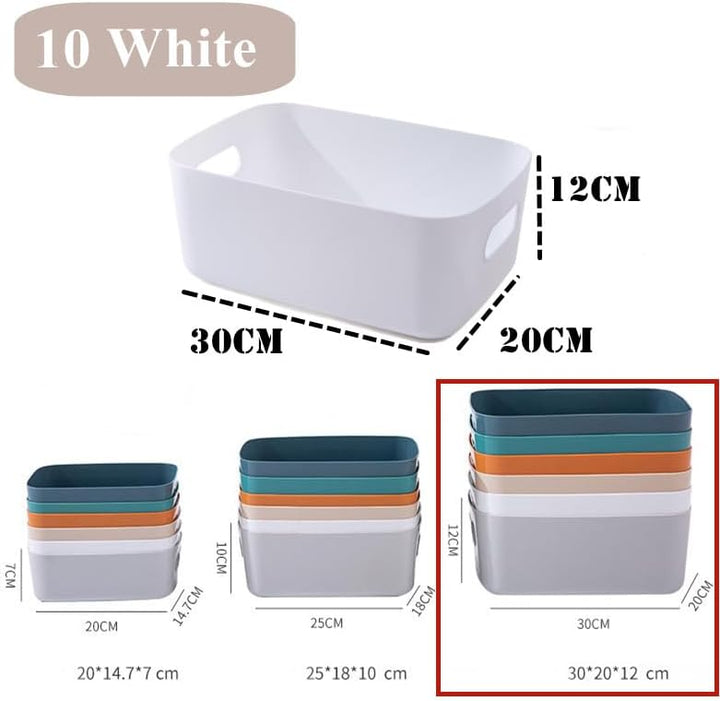 10 Weiss Grosses Aufbewahrungsbox Kunststoff Aufbewahrungskorb mit Griffen 30 × 20 ×12cm,Küchenschra