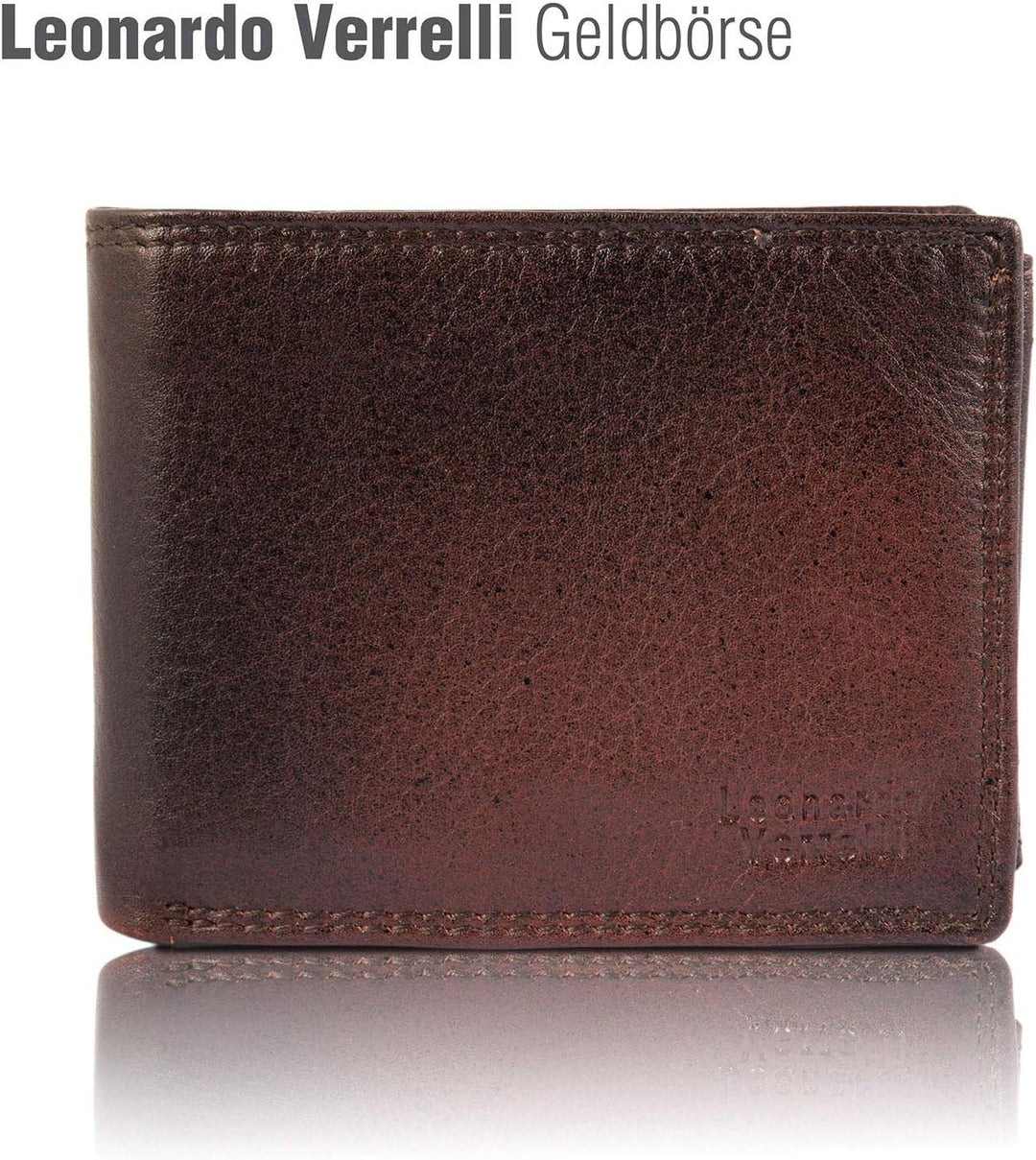 LEONARDO VERRELLI Herren-Geldbörse Echtleder 9x12cm Querformat 3000117 (Braun), Braun