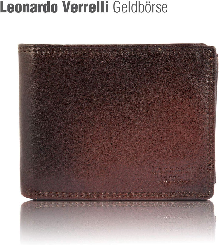 LEONARDO VERRELLI Herren-Geldbörse Echtleder 9x12cm Querformat 3000117 (Braun), Braun
