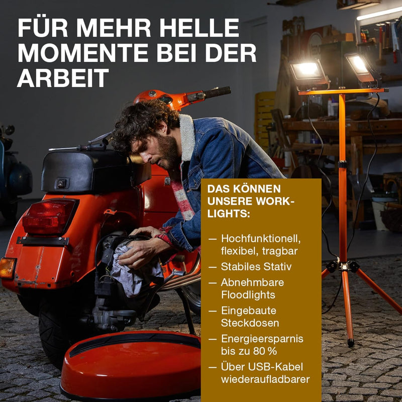 LEDVANCE LED Arbeitslicht, Leuchte für Aussenanwendungen, Kaltweiss, Tripod-Ständer, LED Worklight,