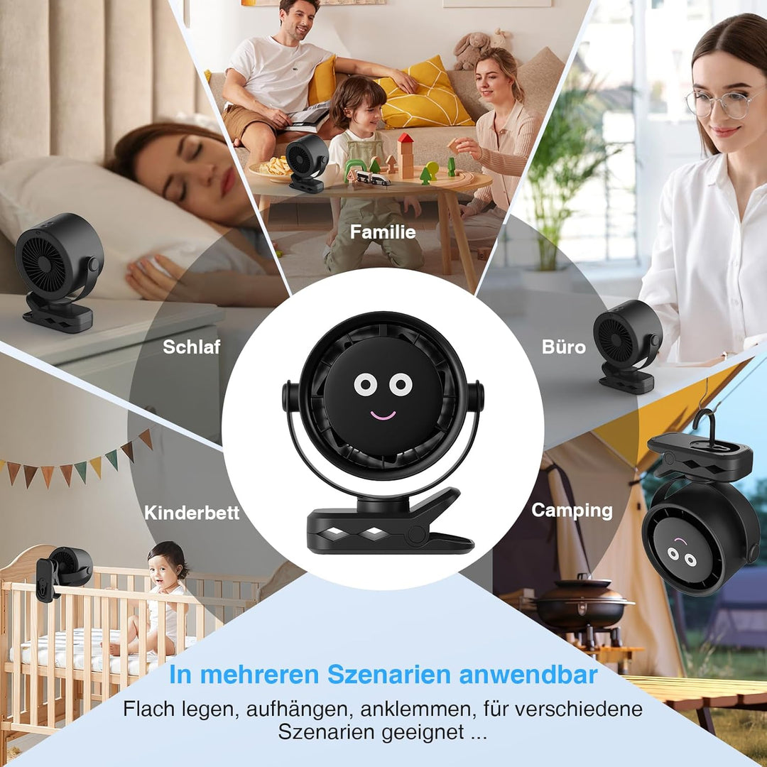 USB-C Wiederaufladbar Ventilator Leise - 3 in 1 Tischventilator mit LED-Display, 720° Gedreht Werden
