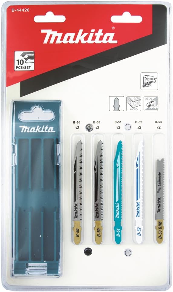 Makita B-44426 Stichsägeblatt-Set B 10-teilig mit Aufbewahrungsbox, ideal für Schnitte in Holz, Meta