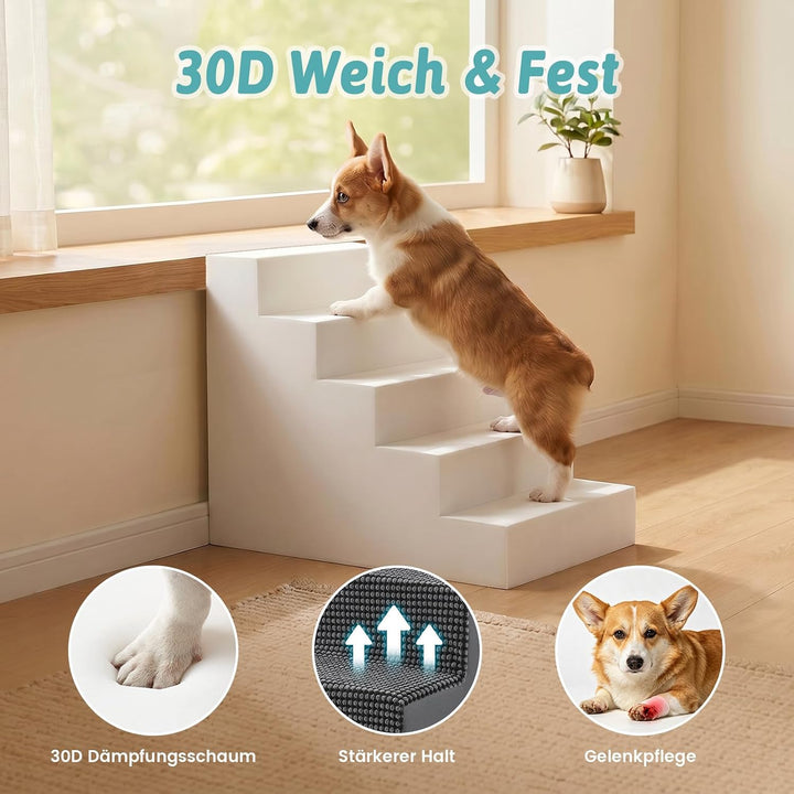 Hundetreppe für Kleine Hunde, 5 Stufen Breiter Haustiertreppe für Bett Couch Auto, 60cm Hoch Hochdic