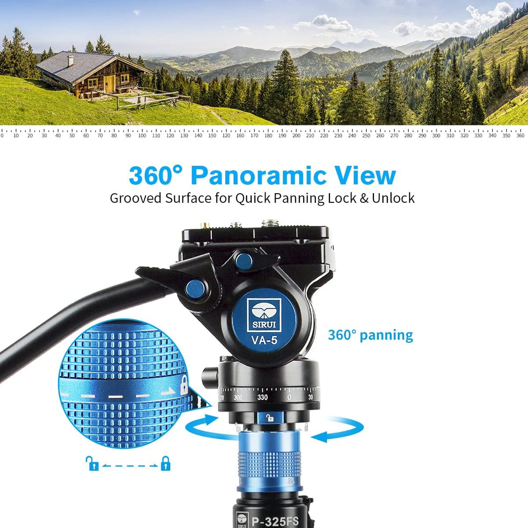 SIRUI P-325FS Carbon Fiber Kamera Video Teleskop Einbeinstativ Monopod kit mit Standfuss 148,3 cm,Le