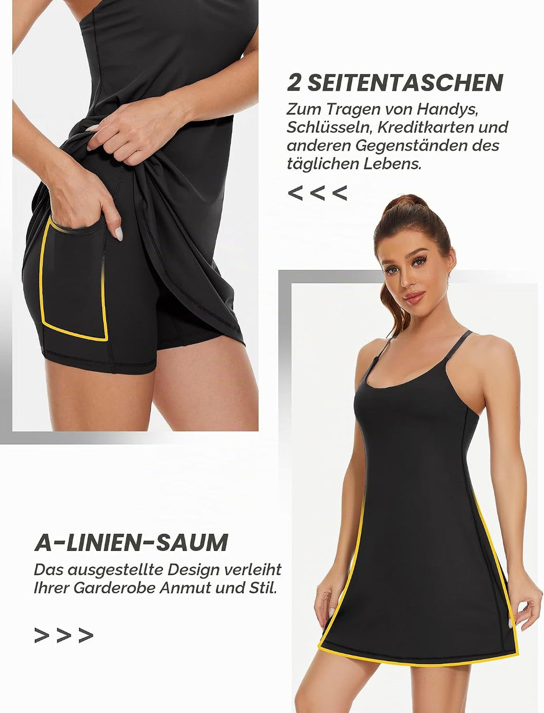Desol Damen-Tenniskleid, Golf-Trainingskleid mit integrierten BH- und Shorts-Taschen, sportliche Tra
