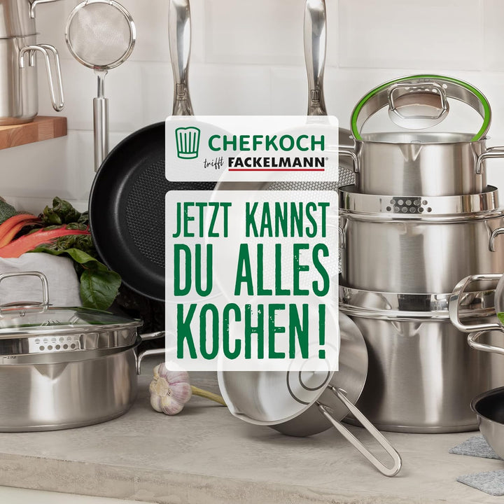 FACKELMANN Chefkoch Topf Ø14 cm München aus Edelstahl – Hochwertiger Kochtopf Ausschüttfunktion – Fü