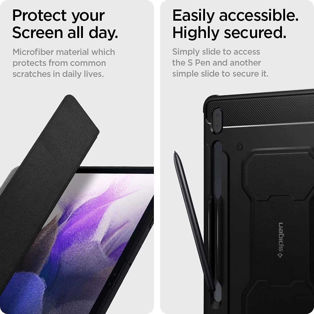 Spigen Rugged Armor Pro Entwickelt für Galaxy Tab S7 FE 5G Hülle mit Stifthalter (2021) - Schwarz