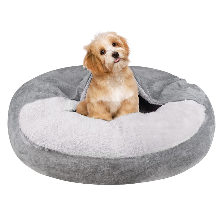 MICOOYO Beruhigendes Hundebett -Gemütliches Donut Hundedeckenbett für Hund, klemmendes Haustier Höhl