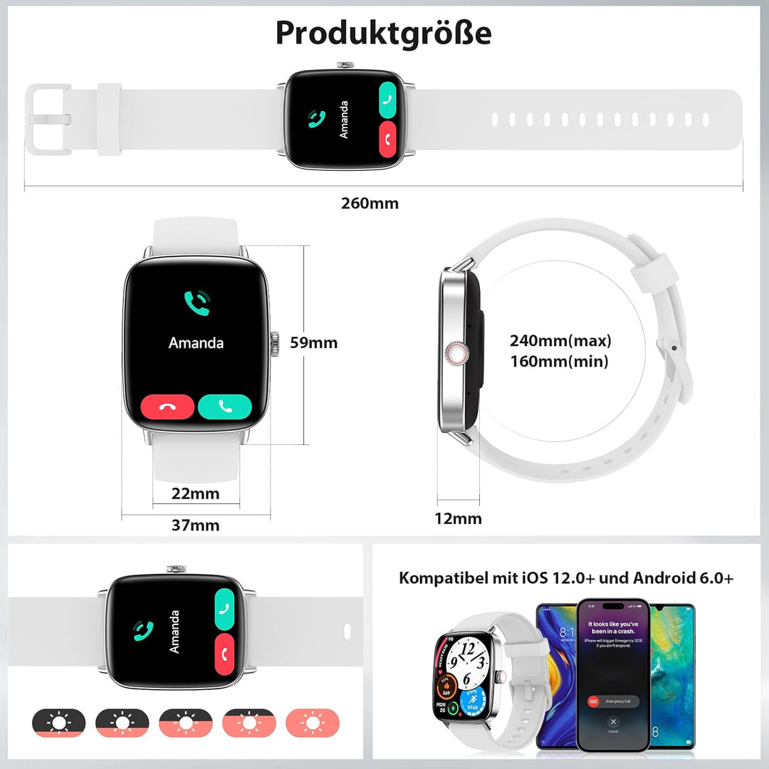 Yoever Smartwatch Herren Damen mit Telefonfunktion - 1.85" Fitnessuhr Herren mit Herzfrequenz SpO2 S