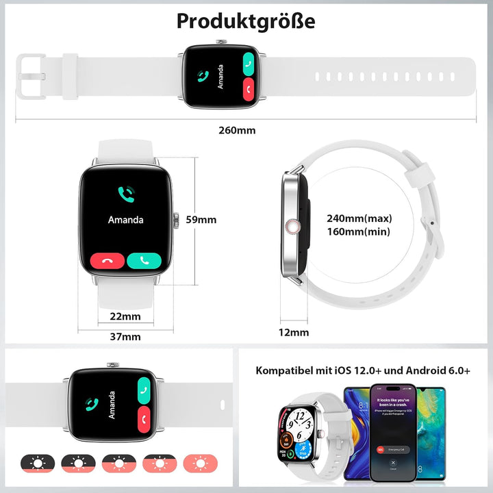 Yoever Smartwatch Herren Damen mit Telefonfunktion - 1.85" Fitnessuhr Herren mit Herzfrequenz SpO2 S