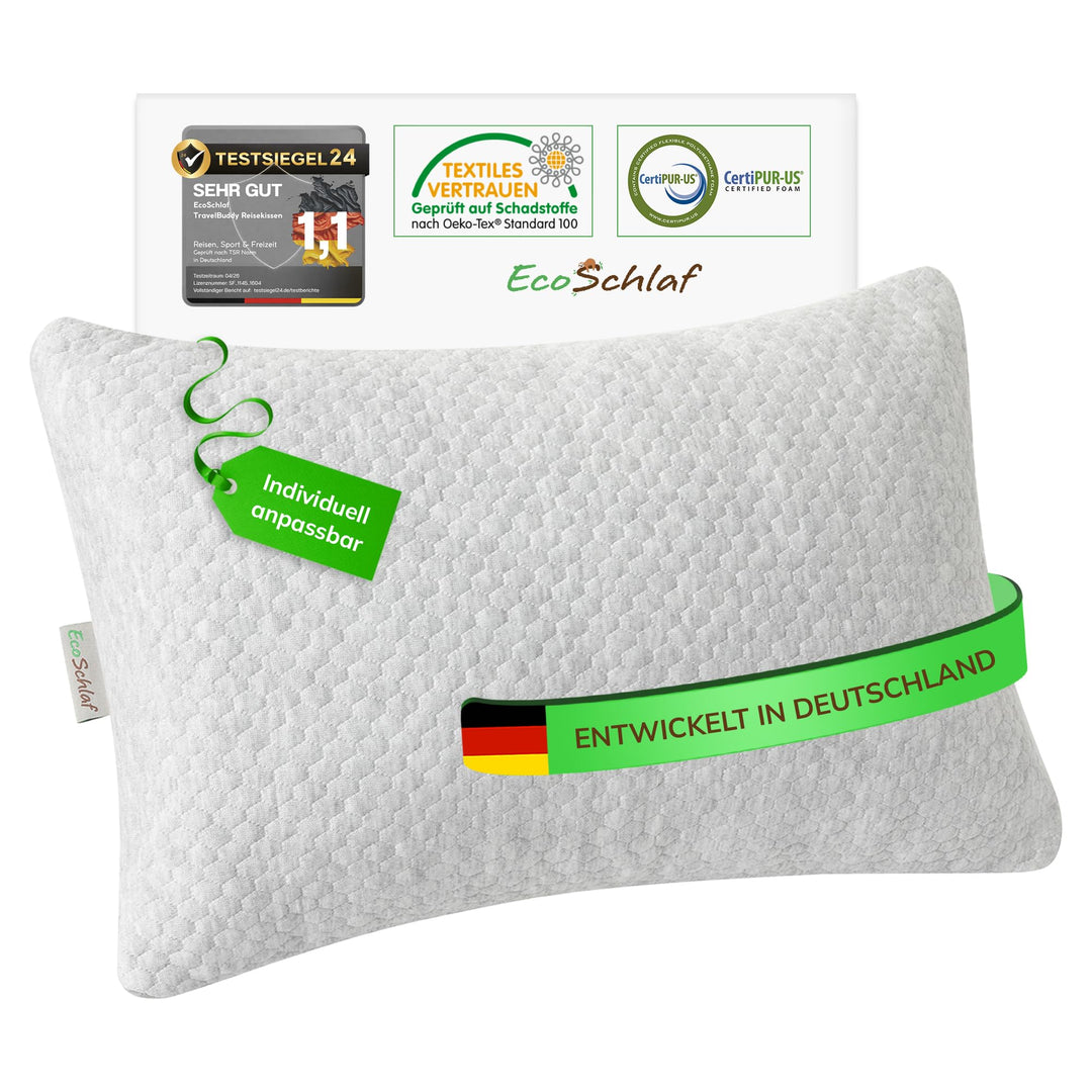 TravelBuddy Reisekissen – kleines Nackenkissen für Flugzeug Camping Auto Bus Zug – einstellbares Tra