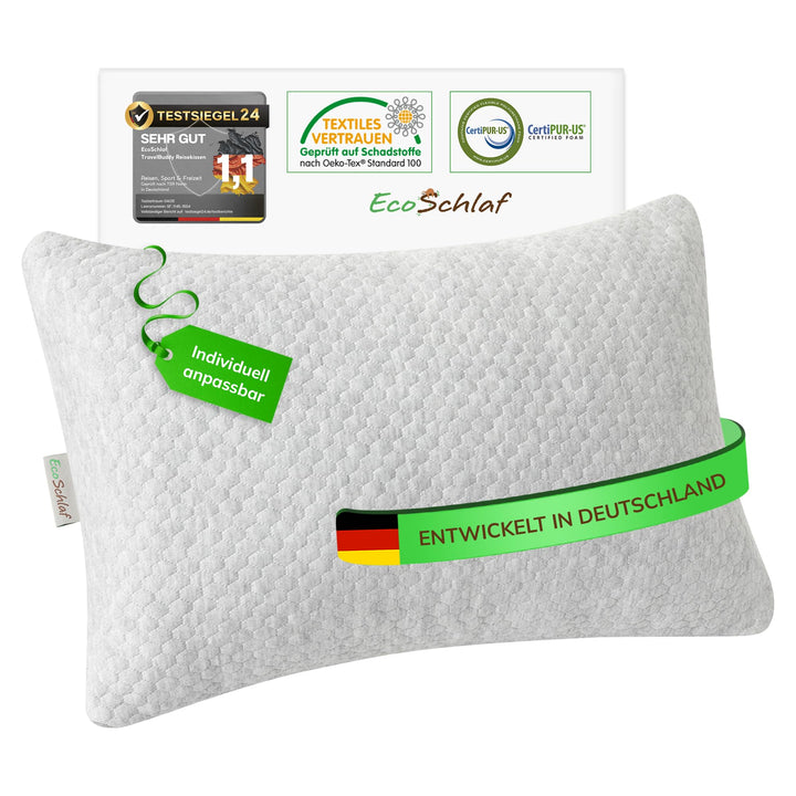 TravelBuddy Reisekissen – kleines Nackenkissen für Flugzeug Camping Auto Bus Zug – einstellbares Tra