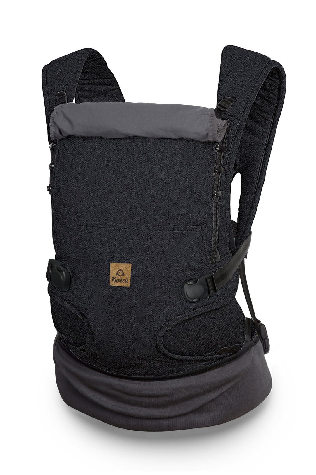 Ruckeli NEO Babytrage, Black Superior | Innovative Magnet-Schnallen, Integrierter Hüftsitz, Ergonomi