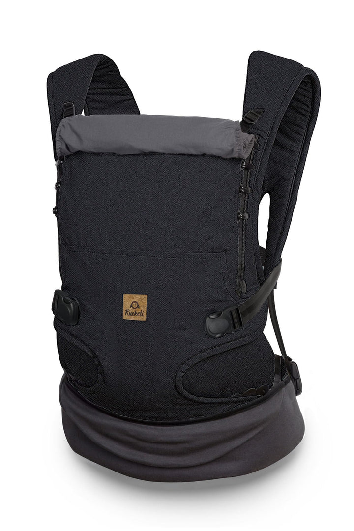 Ruckeli NEO Babytrage, Black Superior | Innovative Magnet-Schnallen, Integrierter Hüftsitz, Ergonomi