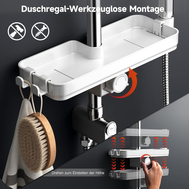 Rainsworth Duschsystem mit Ablage Chrom - 25 X 25 cm Rund Regendusche und 3 Strahlarten Duschkopf, m