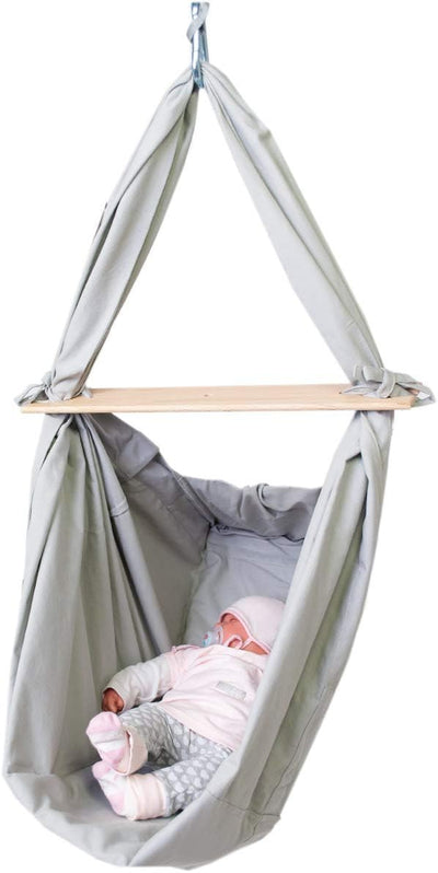 HOBEA-Germany Federwiege für Babys Babyfederwiege Babyhängematte Hängewiege Komplettset (grau) Feder