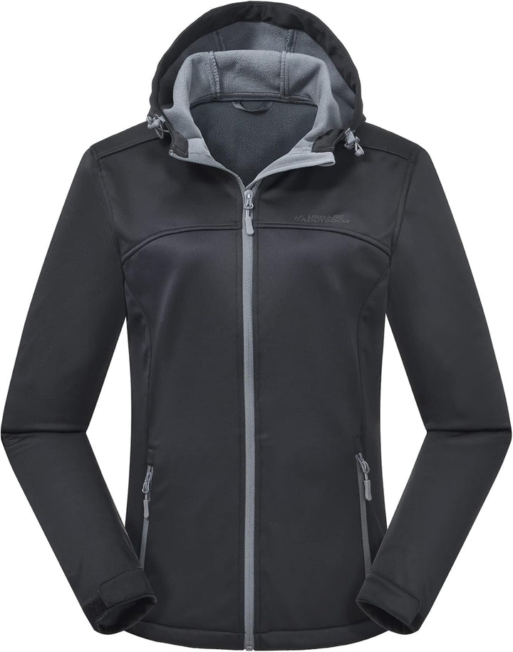 ATLASLAVA Damen Softshelljacke Wasserdichte Atmungsaktive Leichte Fleece Kapuze Übergangsjacke Laufe