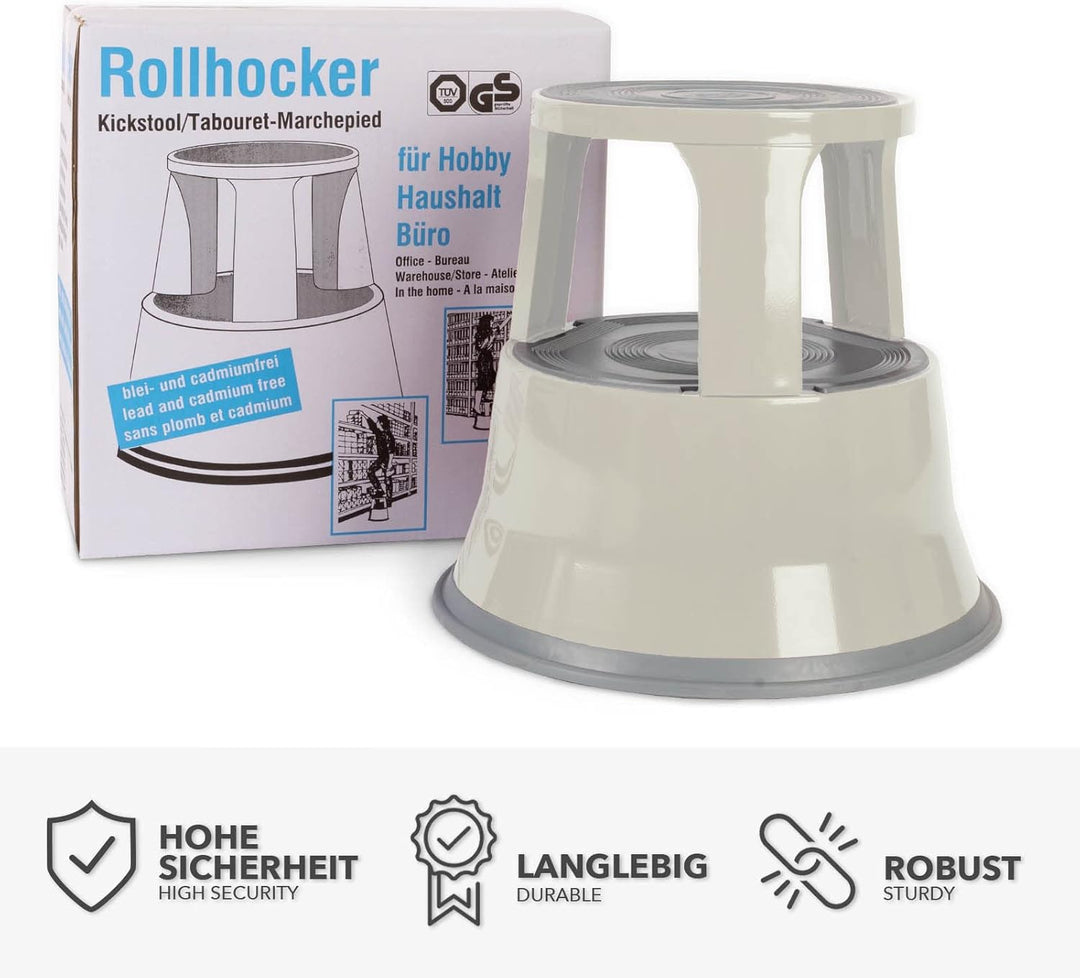 Floordirekt Rollhocker, Tritthocker, Elefantenfuss - Hocker aus Stahl bis 150kg Tragkraft für Büro o