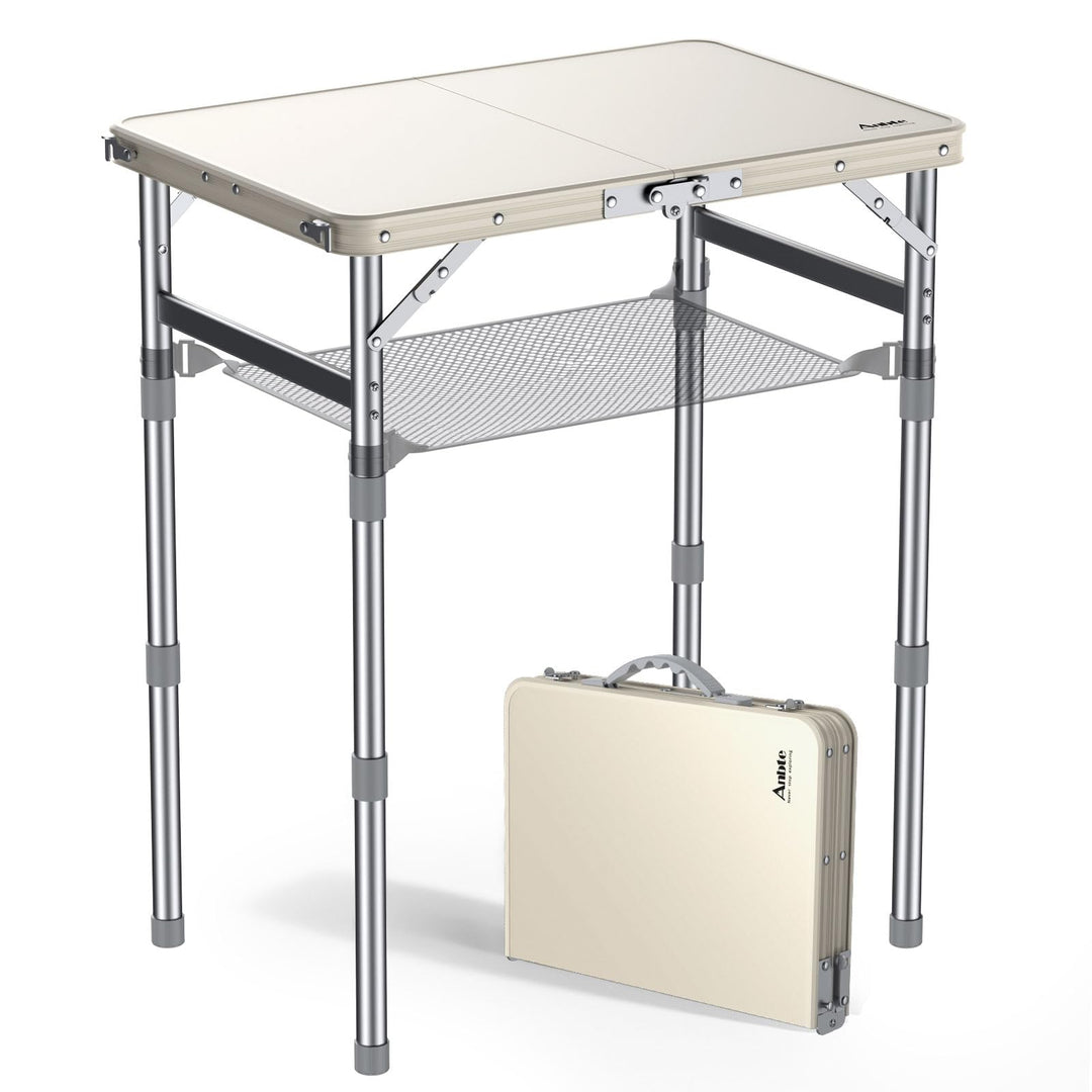 Anbte Campingtisch Klappbar 58x40cm Aluminium-Rahmen & Kunststoff-Tischplatte mit 3 Höhen Verstellba