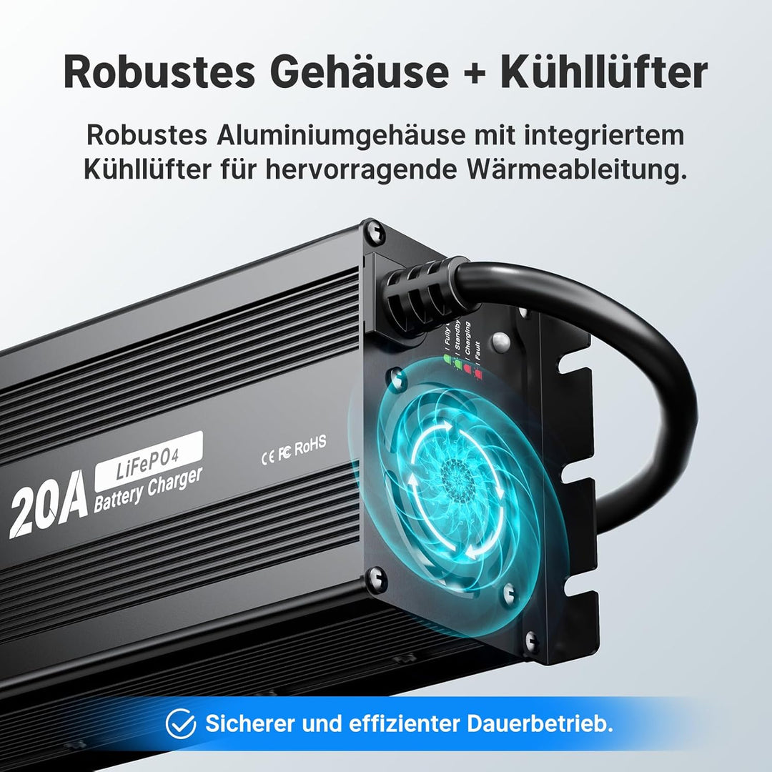 Redodo LiFePO4 Ladegerät 29,2V 20A, Schnelles AC-DC Ladegerät für Batterien, Geeignet für LiFePO4 Ba