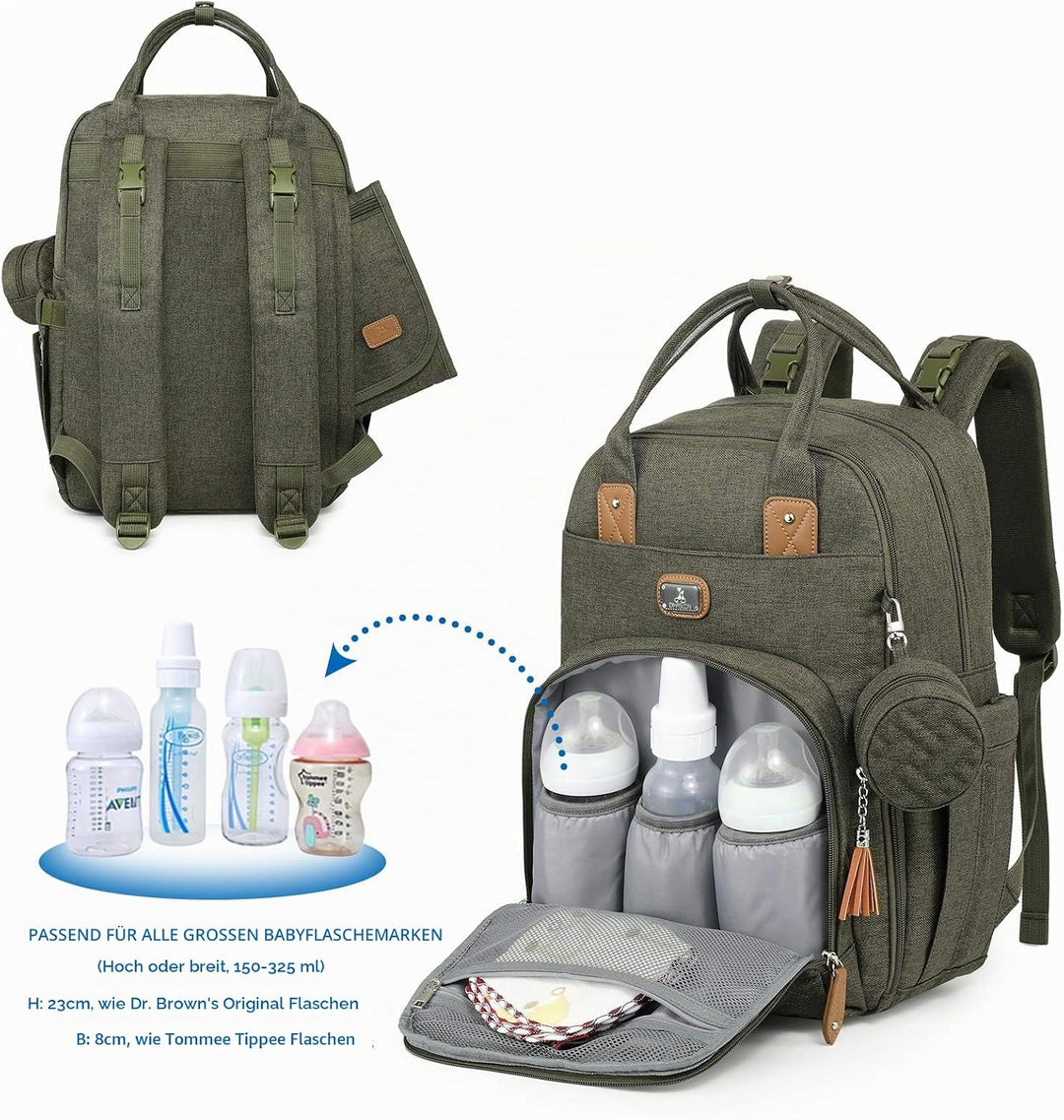 Wickeltasche Rucksack - Dikaslon Grosser Wickelrucksack mit Multifunktions-Babytaschen, Armeegrün