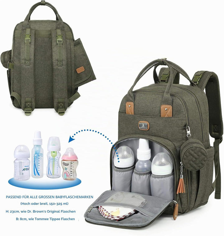 Wickeltasche Rucksack - Dikaslon Grosser Wickelrucksack mit Multifunktions-Babytaschen, Armeegrün
