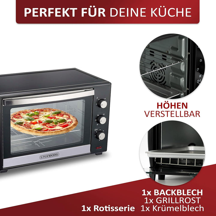 Minibackofen 60 Liter | Umluft Ofen | Pizzaofen | Mini Backofen | Freistehender Backofen | Mini-Back