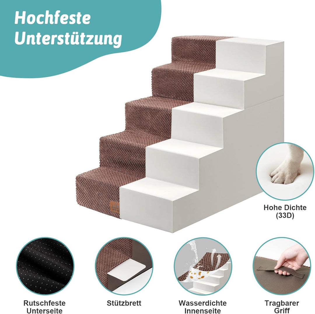 Hundetreppe, 5 Stufen Multifunktionale aus Hochdichtem Schaumstoff für Bett Couch Sofa, 60cm Hoch Ab