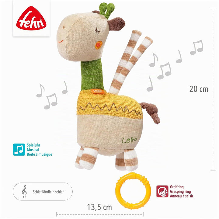 Fehn Spieluhr Baby Einschlafhilfe Giraffe - Kuscheltier mit Befestigung - Einschlafhilfe Melodie Sch