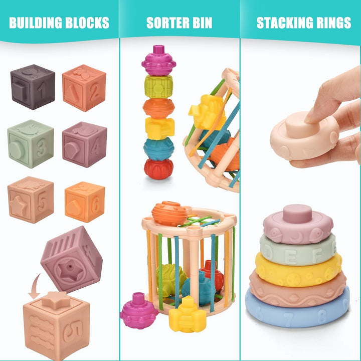 Montessori-Babyspielzeug für 6 bis 12 Monate, 9-in-1-Stapelspielzeug und Entwicklung der sensorische