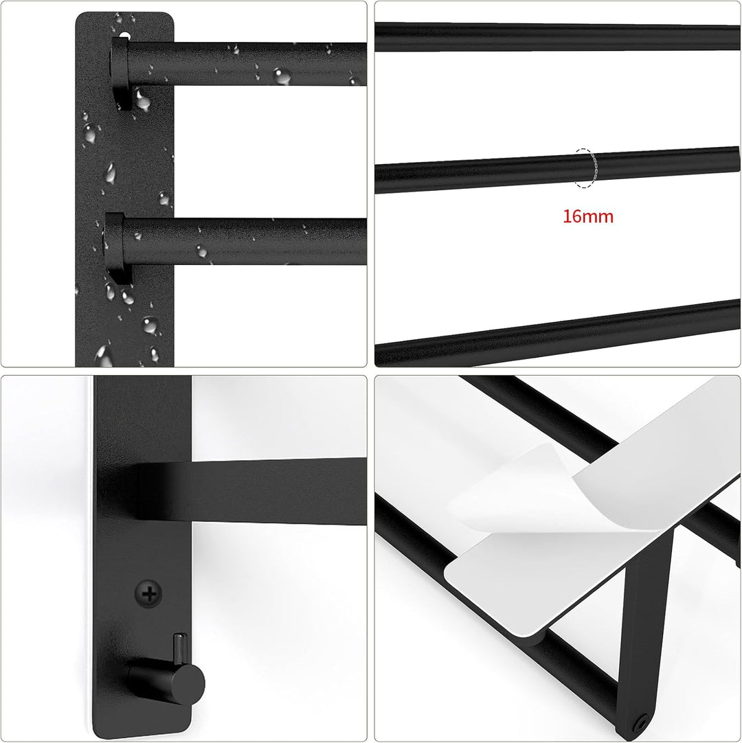 80CM Handtuchhalter Ohne Bohren,Badezimmer Handtuchhalter Wandmontage Schwarz 3 Stangen Badetuchhalt
