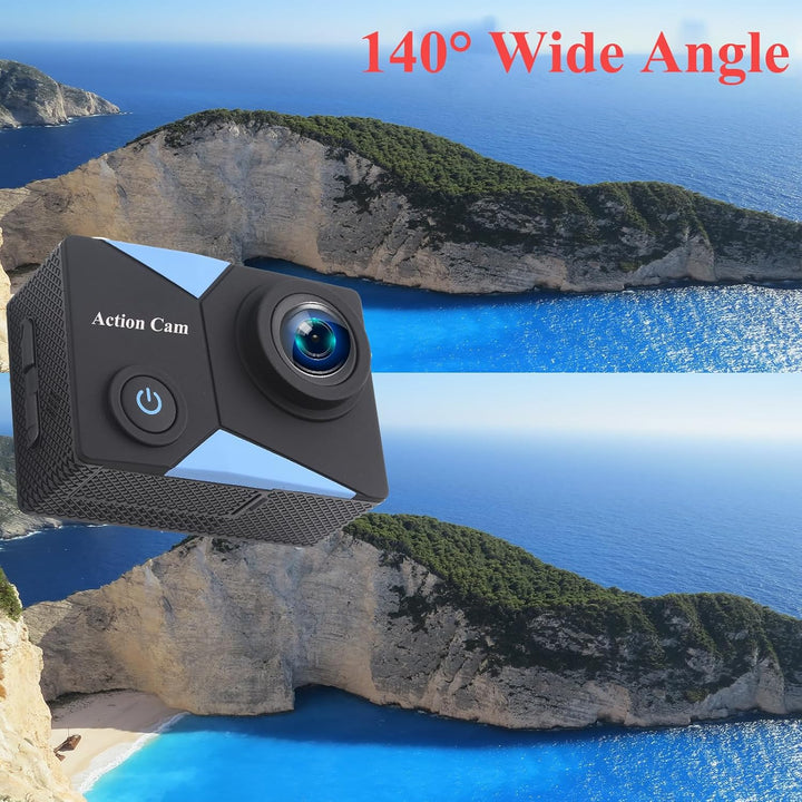 WiFi Action Cam FHD 1080P mit 32GB Speicherkarte, Actionkamera wasserdicht bis 30M, ActionCamera mit