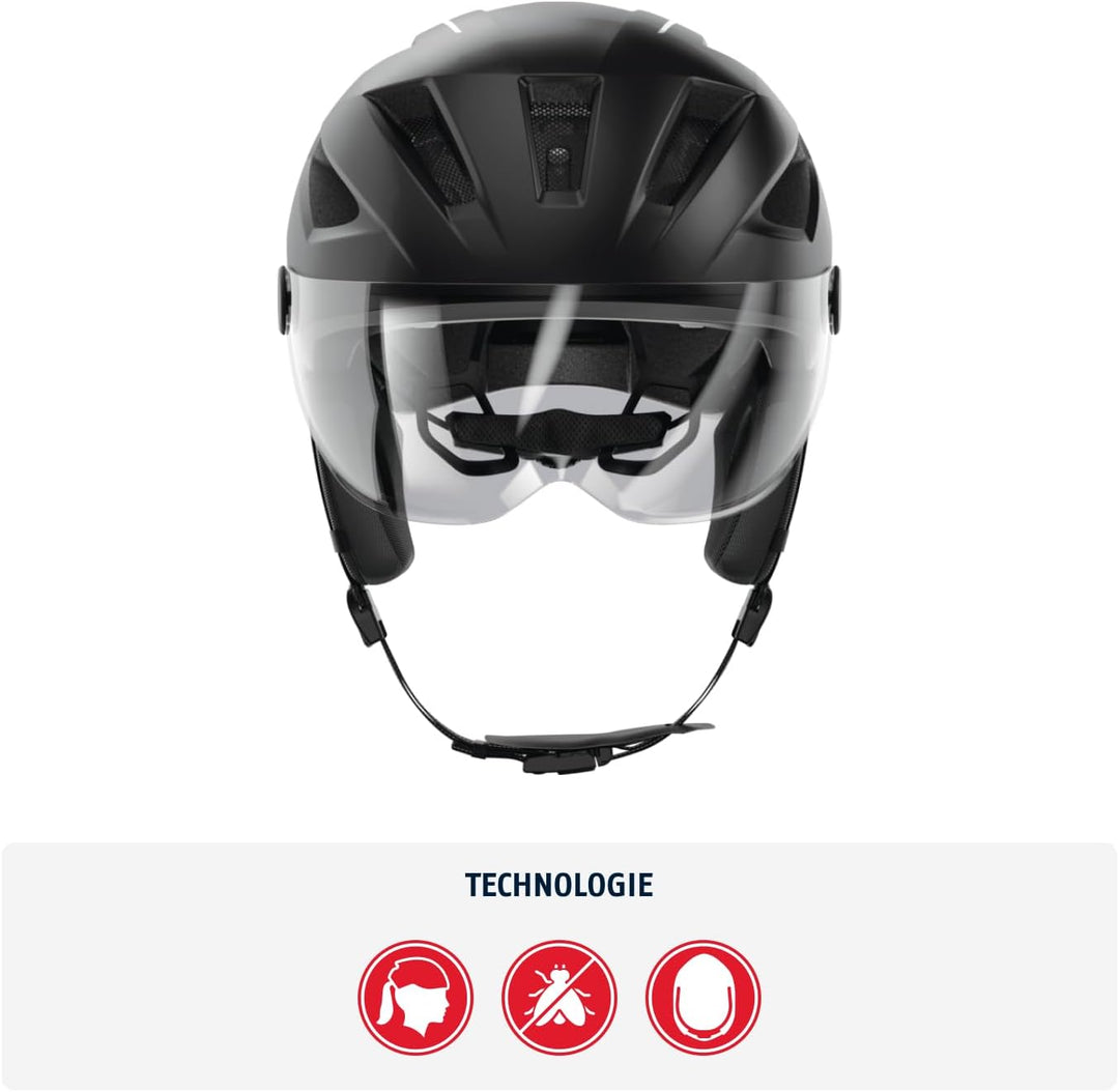 ABUS Stadthelm Pedelec 2.0 ACE - Fahrradhelm mit Rücklicht, Visier, Regenhaube, Ohrenschutz - für Da