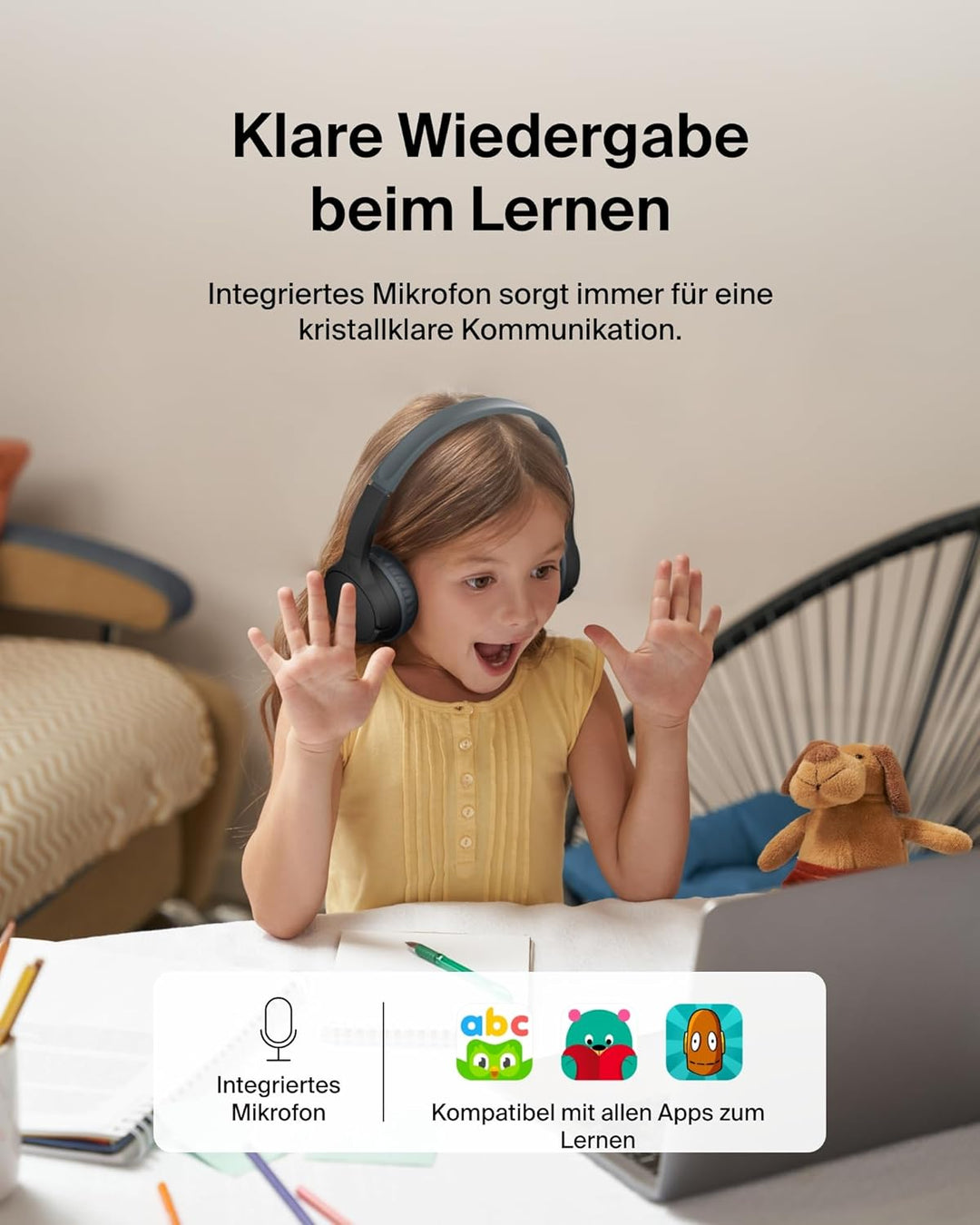 Belkin SoundForm Mini kabelloser Kinderkopfhörer mit integriertem Mikrofon und lustigen Aufklebern,