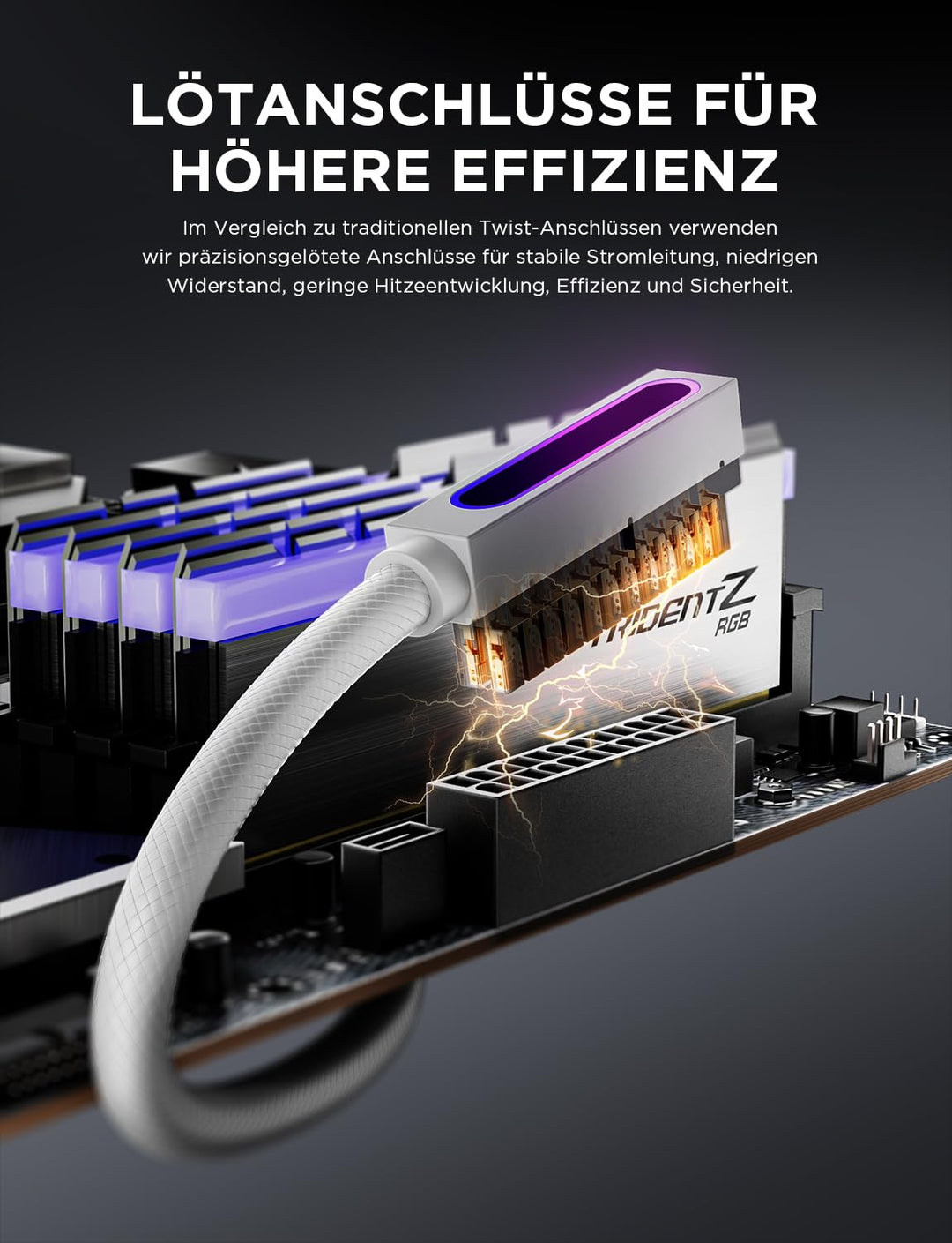 AsiaHorse Hydrus 24-Pin ATX Verlängerungskabel [TYP L - NACH UNTEN GEWINKELT], 90° Stecker nach unte