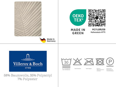 Villeroy & Boch® weiche Wohndecke Leaf French Linen I Kuscheldecke aus Baumwollmischgewebe I Sofa-De