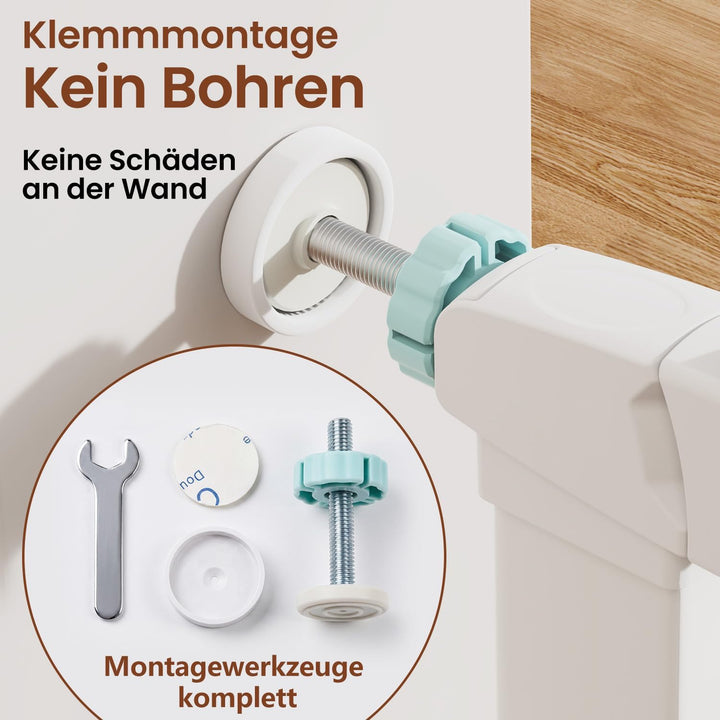 YEAUPE PRO Treppenschutzgitter Ohne Bohren, für Breiten 77-80cm, Weiss | 76 cm Hoch Türgitter baby,