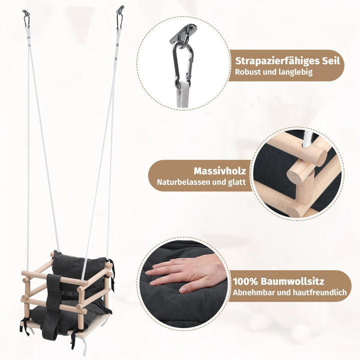 Babyschaukel Indoor &amp; Kinderschaukel Outdoor 3-in-1 aus Holz, Höhenverstellbar (160-260cm) mit Abneh