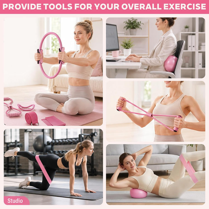 Pilates Set 7-teilig–Komplettes Fitness-Set mit Yoga Gurt, Widerstandsbänder, Ring, Balance Ball &amp; P