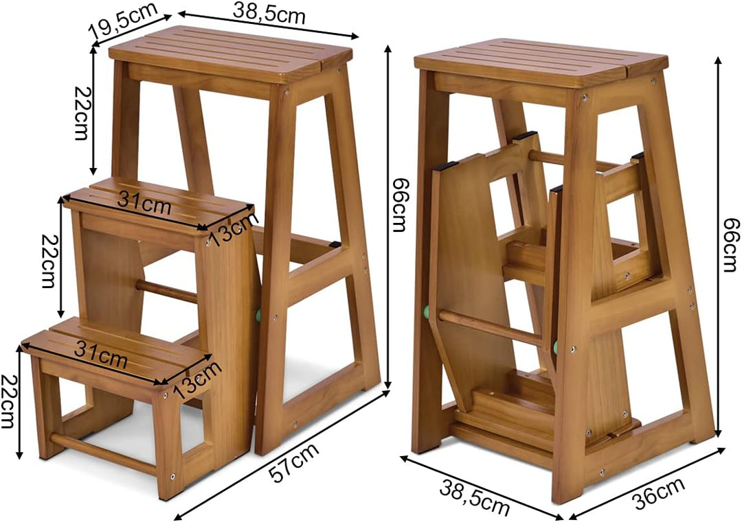 COSTWAY Tritthocker 3 Stufen, Leiterstuhl Trittstuhl klappbar, Hockerleiter bis 150 kg, 66 cm hoch,