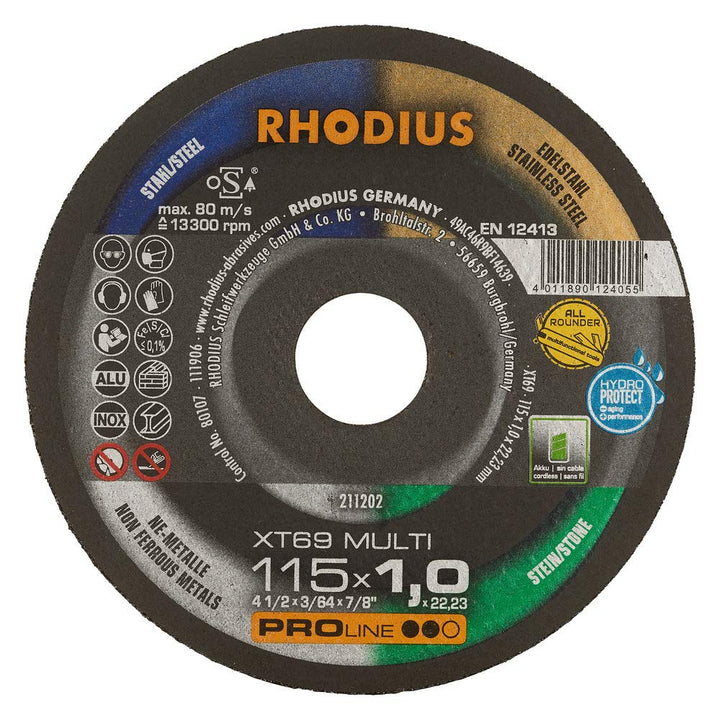 RHODIUS XT69 Ø 115 x 1 mm, 10 Stück Universal Trennscheiben, Made in Germany, für Winkelschleifer, M
