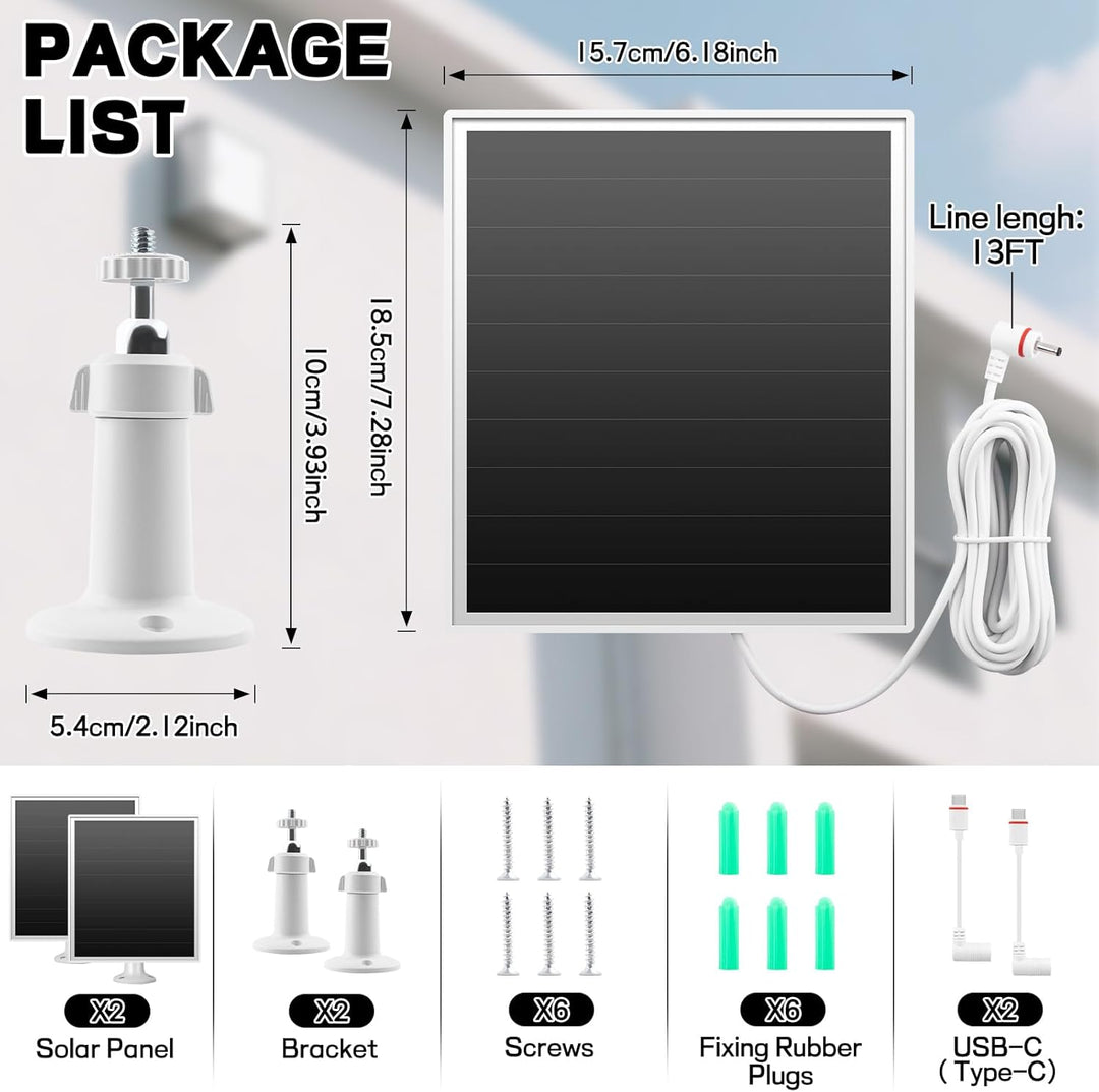 6W Solarpanel für Ringkamera, Netzladegerät mit Kontrollleuchte, 2 Schnelllade-Solarladegeräte für R