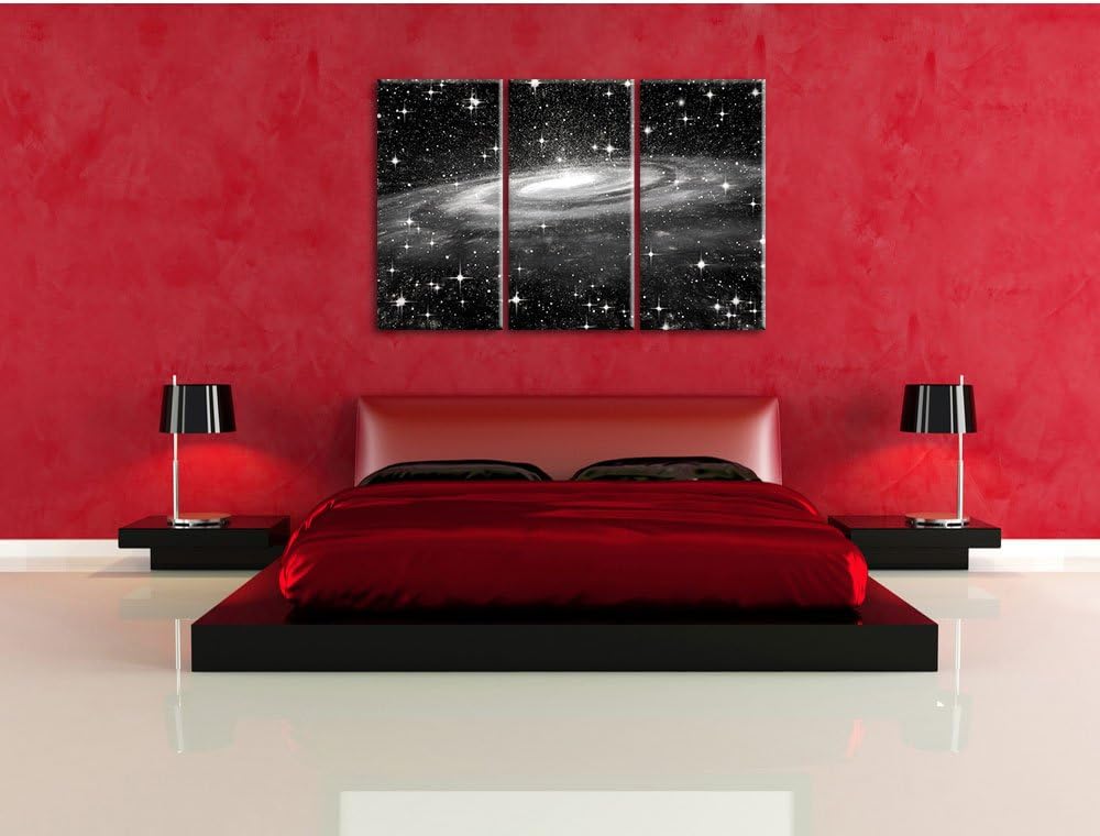 Pixxprint Spiralgalaxie im Weltall Kunst Kohle Effekt 3-Teiler Leinwandbild 120x80 Bild auf Leinwand