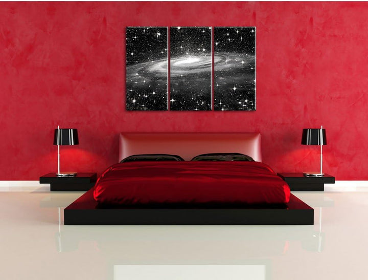 Pixxprint Spiralgalaxie im Weltall Kunst Kohle Effekt 3-Teiler Leinwandbild 120x80 Bild auf Leinwand