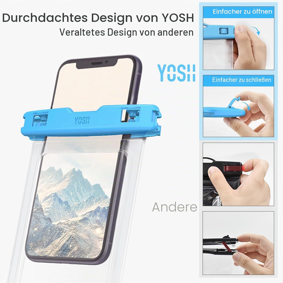 YOSH Blau und Rosa wasserdichte Handyhülle [2 Stück], 7 Zoll IPX8 Unterwasser Handyhülle, Wasserfest