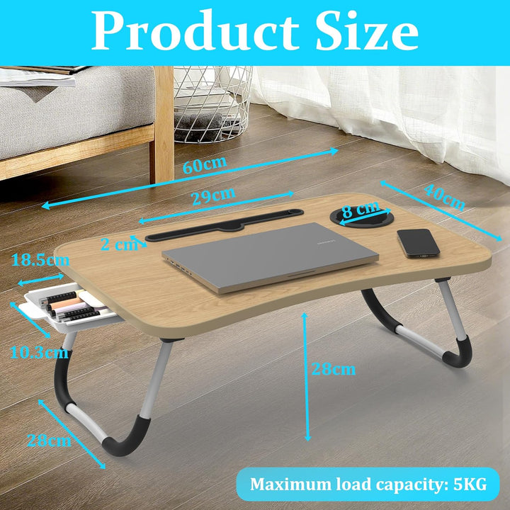 Soontrans Laptoptisch, 60 x 40 x 28 cm, Laptop Tisch mit Tablethalter, Schublade, Getränkehalter, Be