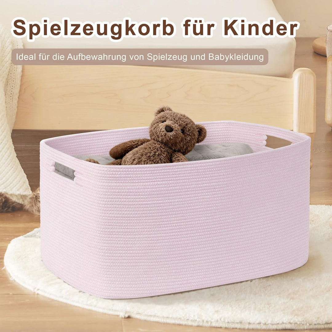 Kleiner 45L Aufbewahrungskorb aus Baumwollseil, Mädchen Korb für Spielzeug Decken, Wäschekorb Gefloc