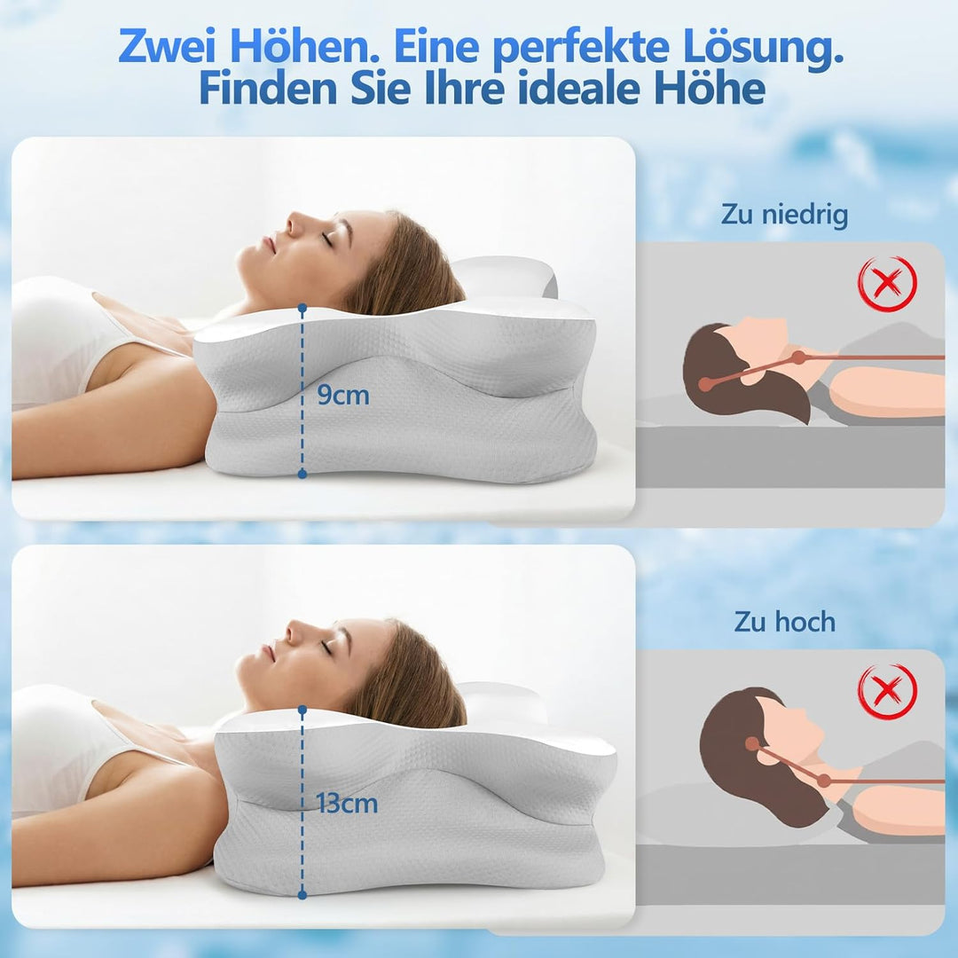 Nackenkissen - Orthopädisches Kopfkissen aus Memory Foam - Ergonomisches Kopfkissen gegen Nackenschm