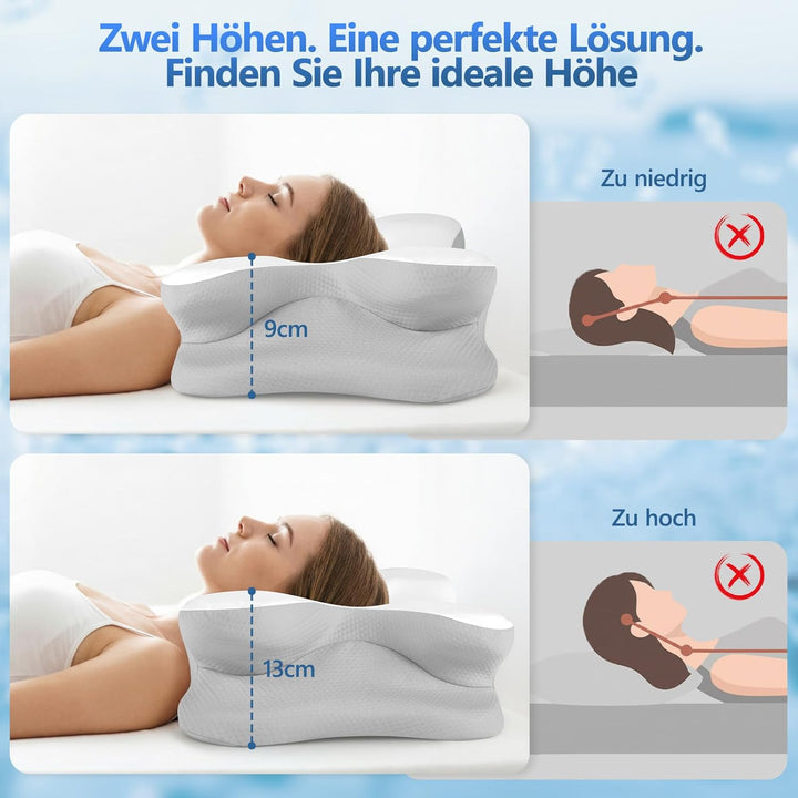 Nackenkissen - Orthopädisches Kopfkissen aus Memory Foam - Ergonomisches Kopfkissen gegen Nackenschm